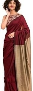 Women's Pure Premium Cotton Saree With Blouse Piece (Maroon & Golden)