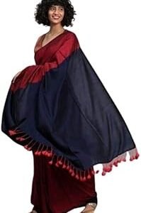 Fancy Cotton handloom Saree With Blouse Piece for Women (Maroon)