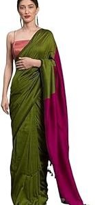 Fancy Cotton handloom Saree With Blouse Piece for Women (Dark Green)