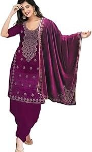 Women's Velvet Embellished Unstitch Salwar Suit Dress Material | Emrboiderey Dress Material
