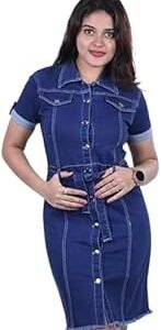 Women's Denim A-Line Mini Dress Button Down Short Sleeve Casual Summer Shirt Dress