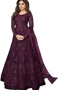 Women's Polyester Mono Net Embroidered Wine Semi Stitch Gown (PL-Chain_Semi Stitch)