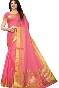 Women's Cotton Silk Gold stripes Kota Doria Saree