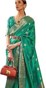 Womens Kanjivaram Silk Saree with Zari Woven Saree With Blouse Piece