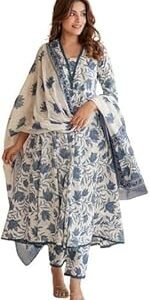 Women's Printed Anarkali Kurta With Palazzo & Dupatta Set