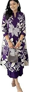 Women's Pure Cotton Printed Ethnic Wear Straight Kurta Set with Palazzo Pants