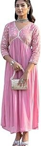 Women's Cotton Embroidery Work Georgette Kurta Set