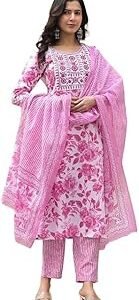 Women Embroidery Straight Floral Printed Kurta and Pant Set with Dupatta