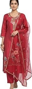 Women's Roman Silk Sequince Work Embroidered Salwar Suit Unstitched Dress Material