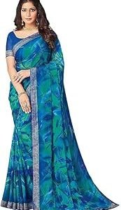 Women's Lace & Printed Chiffon Saree with Blouse