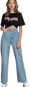 Womens High Rise Cotton Blend Relaxed Fit Jeans