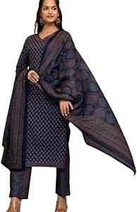 Women's Rayon Blend Ethnic Motifs Straight Printed Kurta Pant With Dupatta | Kurta Sets For Woman