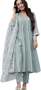 Women's Embroidered Work Chanderi Kurta & Pant with Dupatta || Straight Kurta Outfits || Ethnic Set (1656 Kurta Set)