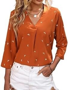 Women’s Printed Regular Fit Fashion Vest | V-Neck, Roll-Up Sleeves, Lightweight Polyester Casual Top