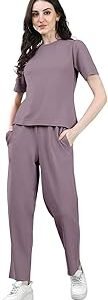 Women's Lycra Solid Co-Ords Set| Top and Trouser Set|Casual Co-Ords Set |Two Piece Co-Ord Set|Top & Pant Set