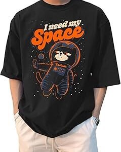 Half Sleeve Oversized Cottonblend Round Neck Drop Shoulder Printed Men's T-Shirt (Color Black)