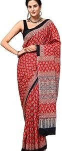 Jaipuria Hand Block Printed Pure Cotton Saree For Women With Unstitched Blouse Piece | Cotton Saree For Women