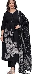 Women's Pure Cotton Printed Kurta Set with Palazzo Pants & Dupatta