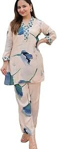 Anarkali Kurta-Set for Women â€“ Viscose Rayon Printed Kurta & Straight Pant | Festive Indian Traditional Outfit Dress for Functions & Puja | Trendy Travel & Streetwear Look for Women | Hangouts | Picnic | Vacation Wear |3/4 Half Sleeeve