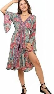 KE KANHA EXPORTS Dress for Woman - Short Dress & Long Dress Latest Stylish Unique Border Design and Tassel Stretchable with Adjustable Drawstring fit and Flare Dress Beach wear