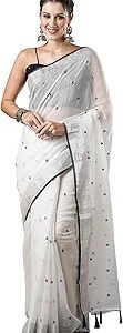 Women's White Pure Cotton Saree With Unstitched Blouse Piece