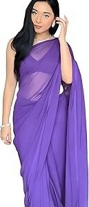 Women's Plain Georgette Ready To Wear One Minute Saree With Unstitched Blouse Piece (Kalki)
