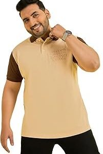 Bigbanana Men's Plus Size Solid Beige Polo Tshirt (Hardihood,Beige,5XL)