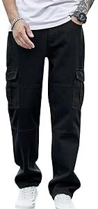 Baggy Cargo Jeans for Men – Mid Rise Relaxed Fit Denim Cargo Pants | Streetwear Utility Pant with Multiple Pockets