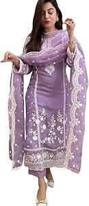 Women's Rayon Blend Straight Embroidered Kurta with Pant & Dupatta