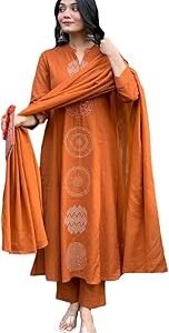 | Rayon Embroidery Straight Kurta Pant Dupatta Set | Stylish Kurti Set for Women | Cotton Kurta Set with Dupatta Ethnic Dress | Festive Kurta Set