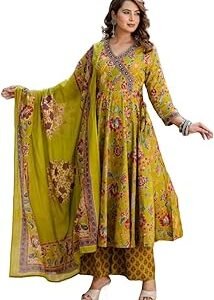 Women Printed Anarkali Kurta and Pant Set with Dupatta