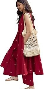 Womenâ€™s Rayon Blend Kurta with Palazzo Set | Sleeveless Straight Fit Ethnic Wear | Comfortable Soft Fabric | Red | Sizes S to 5XL
