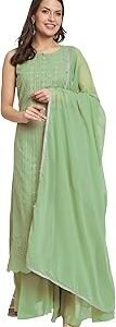 Women's Georgette Straight Kurta Palazzo Set with Dupatta