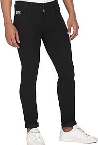 Men's Mid Rise Skinny Fit Cotton Casual Pants (UDJENO0581_Black_34)