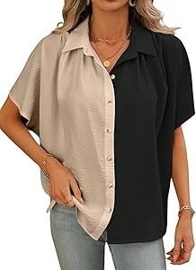 Shirts for Women – Korean Style Short Sleeve Oversized Button Down | Plus Size Workwear Top for Office & Casual Wear (Available in Plus Size)