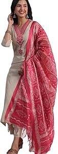 Women's Rayon Blend Embroidered Straight Kurta with Pant & Dupatta