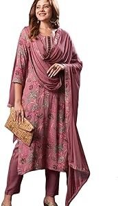 Women's Rayon Blend Printed Straight Kurta with Pant & Dupatta