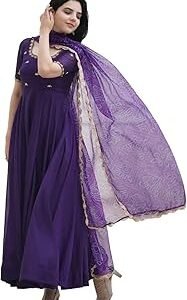 Women's Rayon Blend Anarkali Embroidered Kurta with Pant & Dupatta