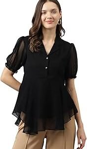 Women's Georgette Solid Flared Western Regular Fit Top|Winter Top|Western Top| Top for Women|Latest Women Top|Trendy Women Top|New Launched