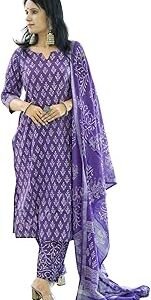 Women's Cotton Printed Straight Kurta with Palazzo & Dupatta Set