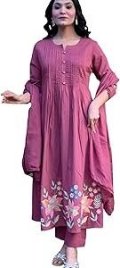 Women's Embroidered Viscose Anarkali Kurta Set with Dupatta - Orange Traditional Festive