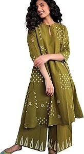 Women's Cotton Kurta Palazzo Set | A-Line Flared Kurta Set for Women | Bandhani Block Print Suit Set | Kurta Sets for Woman