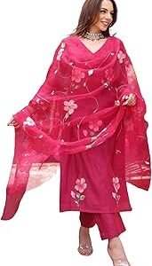 Women's Rayon Viscose Printed Straight Kurta with Pant & Dupatta