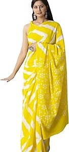Lehariya Print Cotton Mulmul Saree for Women Attached Blouse Piece