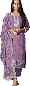 Women's Embroidered Work Chanderi Kurta & Pant With Dupatta || Straight Kurta Outfits || Ethnic Set (1655_Kurta Set)