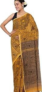 Women's Cotton Silk Saree | Madhubani Print Designer Saree for Ladies | Authentic Printed Cotton Saree with Unstiched Blouse Piece