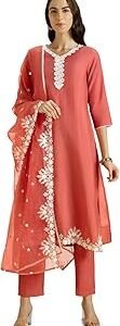 Women's Embroidered Kurta Set with Dupatta | Silk Blend Fabric with Embroidery | Kurta Set For Women