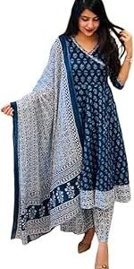 Women's Rayon Anarkali Kurta Pant and Dupatta Set