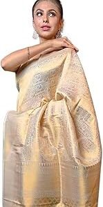 Women's Silk Blend Kanjivaram Jacquard Saree Women's Soft Silk Saree with Unstitched Blouse Piece