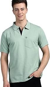 Men's Half Sleeve Soild Casual Regular Fit T-Shirt with Chest Pocket | Polo Tshirt for Men